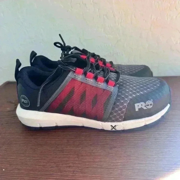 Timberland PRO Boots Composite Toe Women’s Size 7W Anti Fatigue Black And Red - Picture 1 of 10